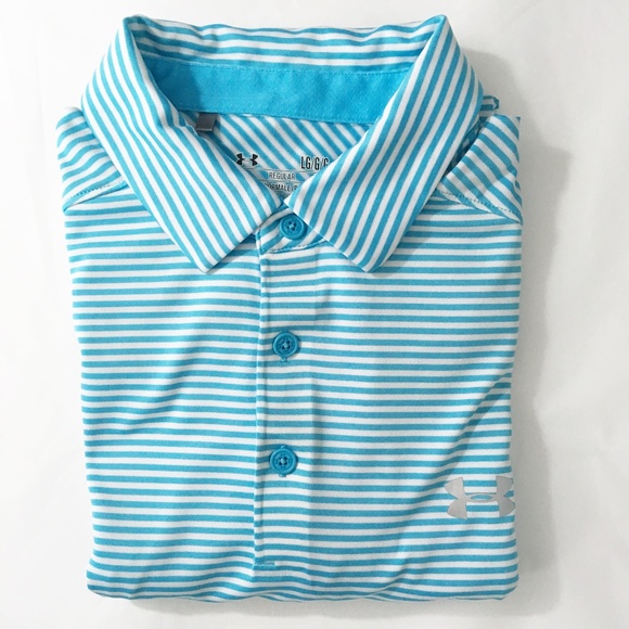 Mens Under Armour athletic medium shirt short sleeve blue stripe heat gear NEW